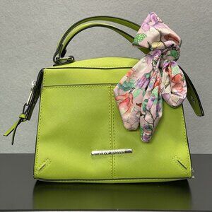 Steve Madden Lime Green Mini Satchel With Floral Scarf Accent & Top Handle
